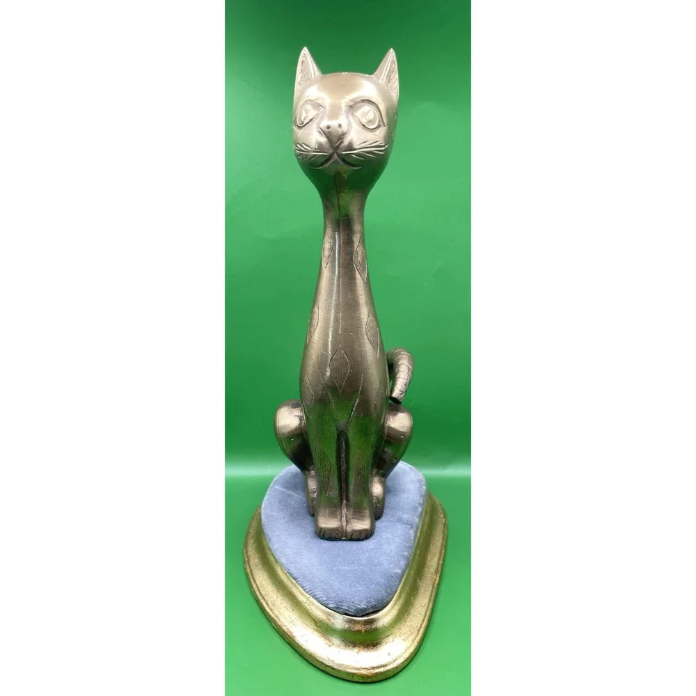 Vintage Solid Brass Long Neck Sitting Cat Figurine 9.5